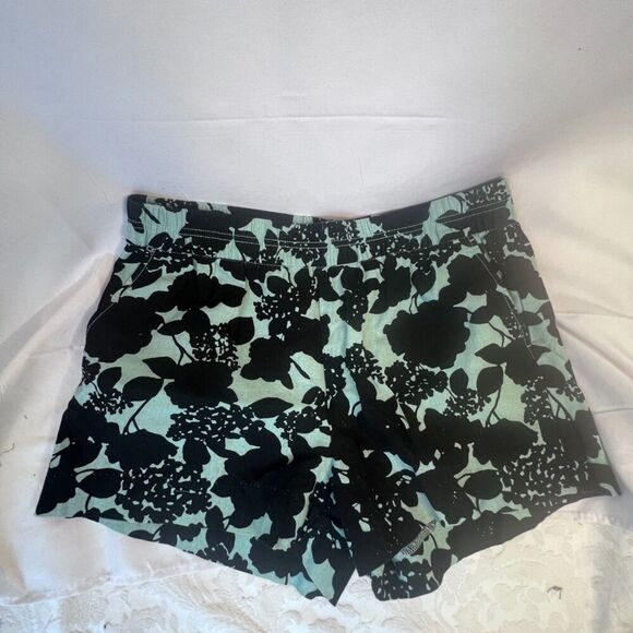 Peace & Pearls Black & Green Foliage Print Pull On Linen Cotton Shorts Sz Large - Picture 8 of 8